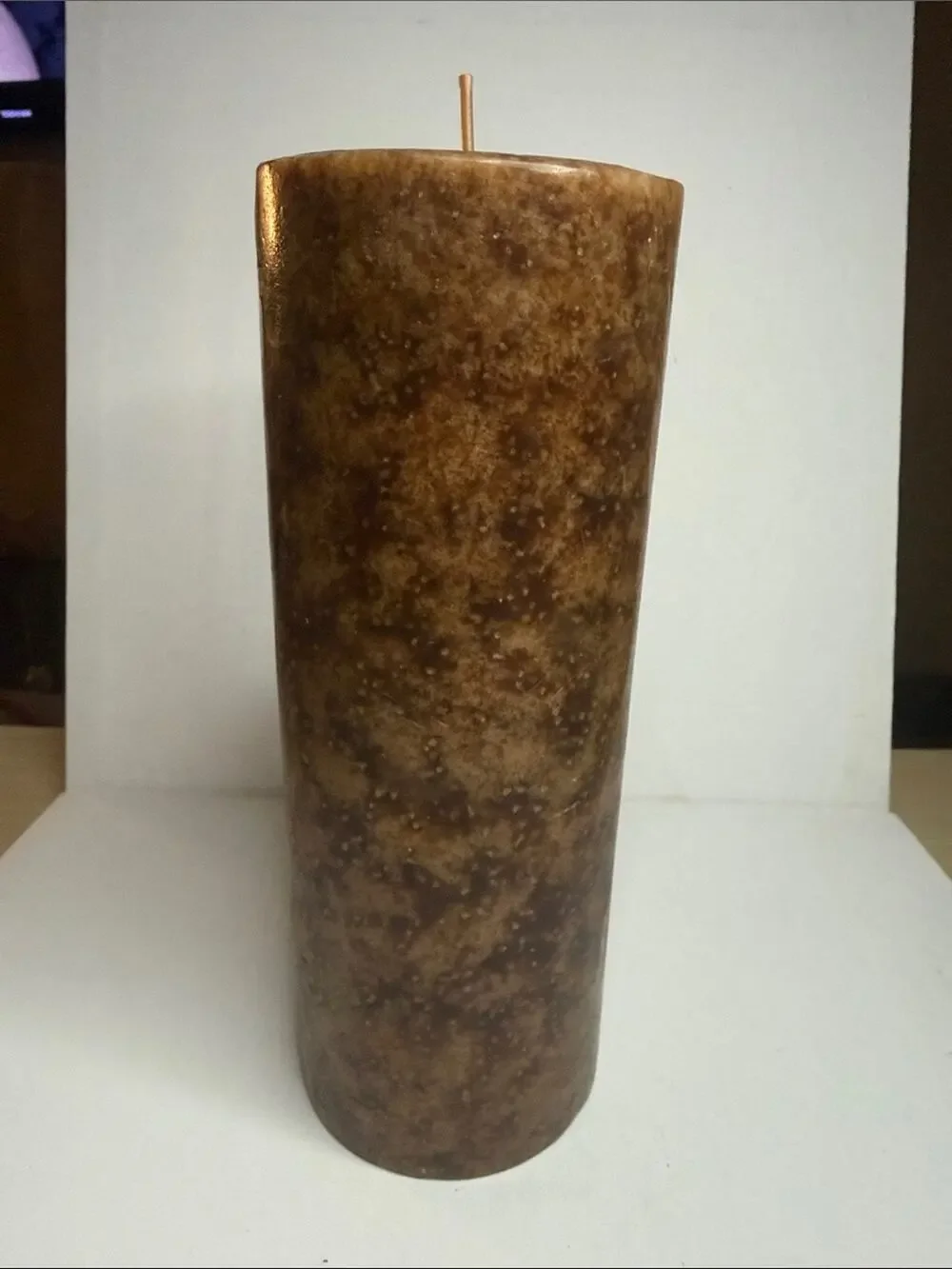 Marble-Effect Brown Pillar Candle -